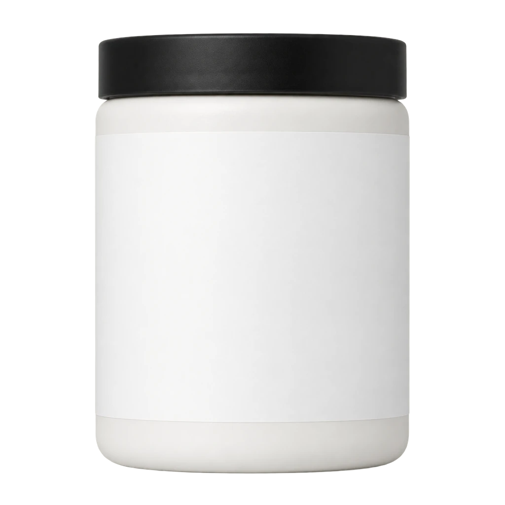Algae Omega-3 jar mockup with the planned label on an off-white background